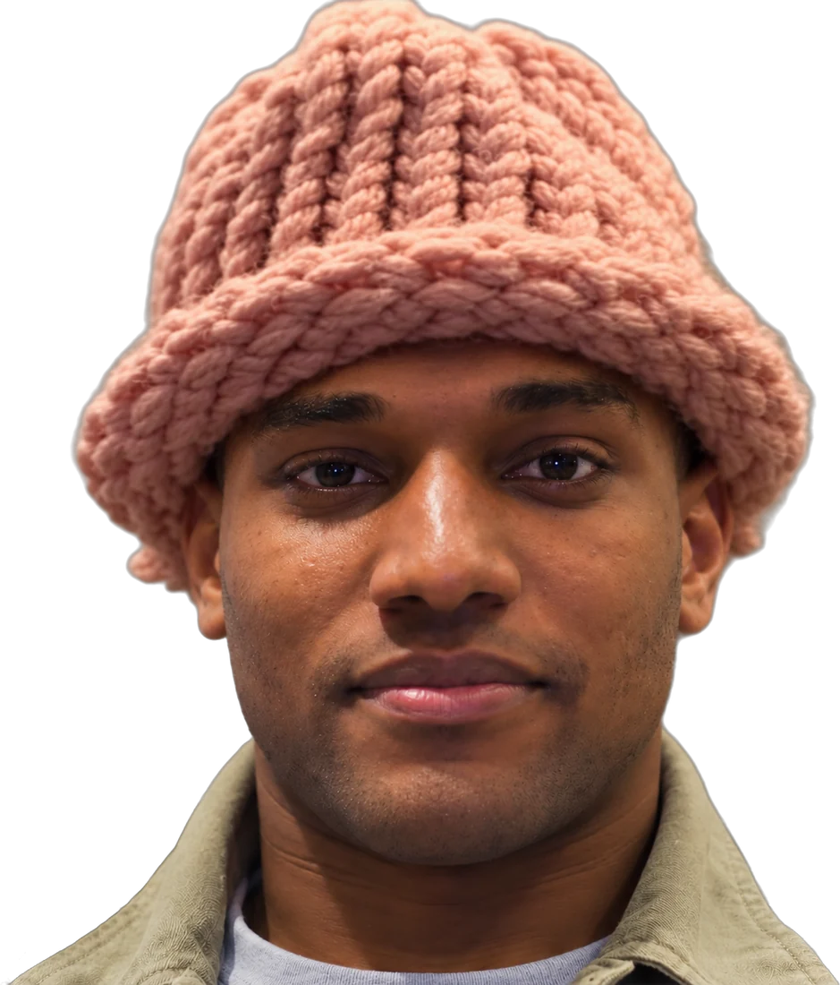 Nigga wearing the chunky pink knitted hat